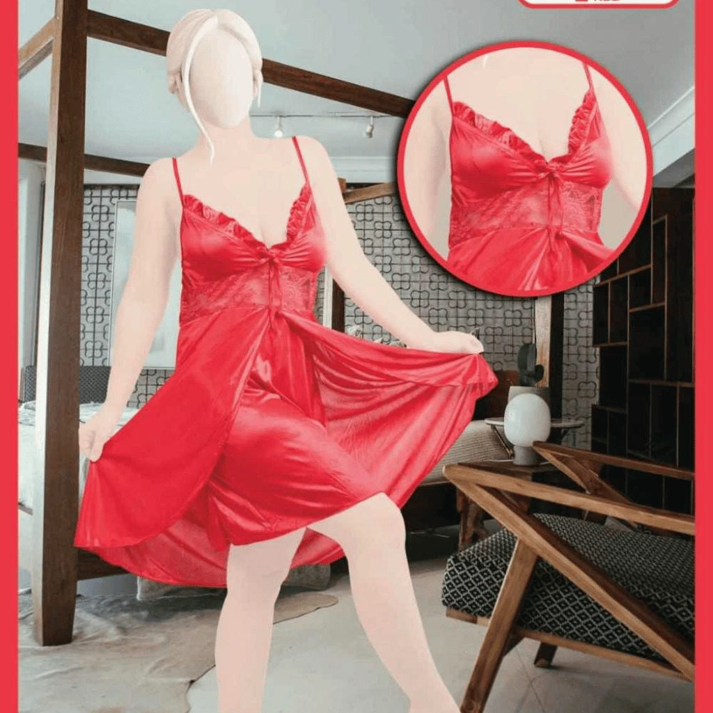 1 Pcs Imported Satin Lace Nightwear for Women – Luxury Sleepwear Dress