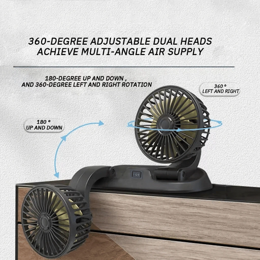 12v Car Dashboard Cooling Fan, Dual Head Fan 360 Degree Rotation Fan for Cars
