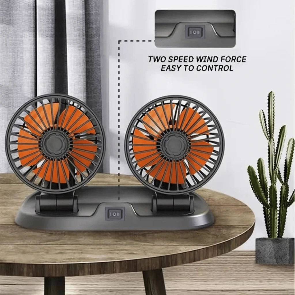 12v Car Dashboard Cooling Fan, Dual Head Fan 360 Degree Rotation Fan for Cars