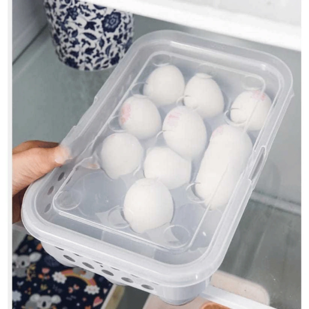 15-Grid Egg Storage Tray – Stackable Refrigerator Organizer with Lid