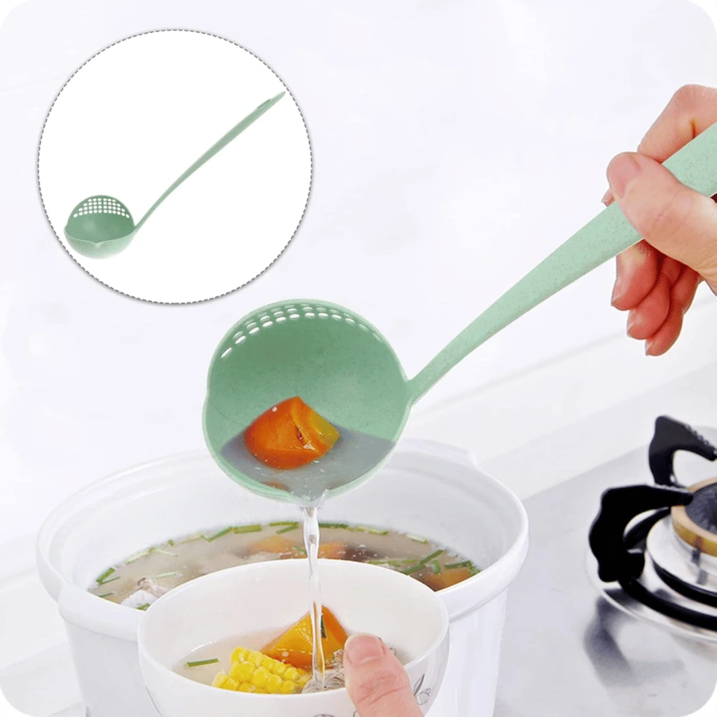2 in 1 Plastic Draining Colander Soup Spoon (Multicolor)