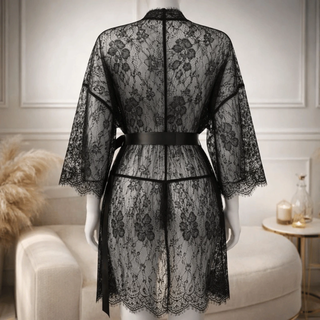 3 Piece Net Gown Set with Bra & Panty | Soft Lace Robe Lingerie | Free Size
