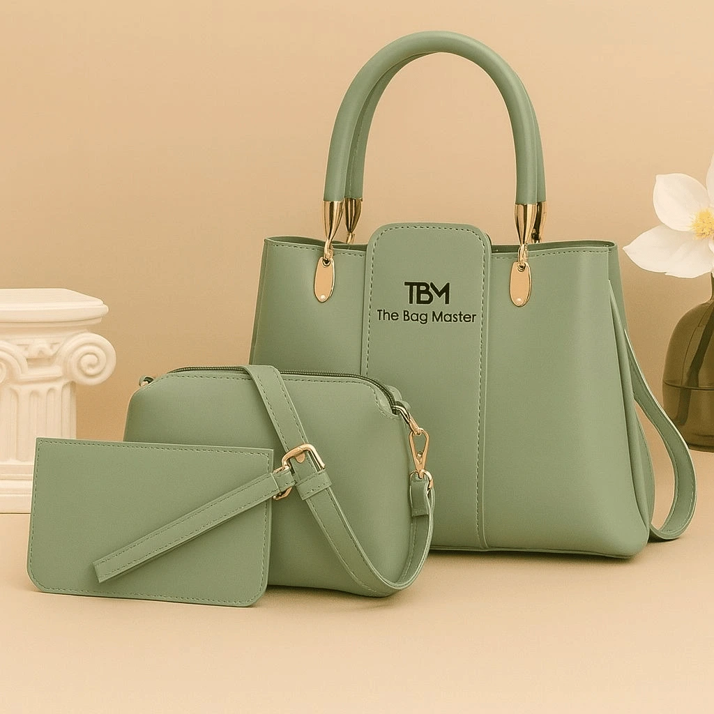3 Pieces Ladies Handbag Elegant Design Premium Quality Smooth