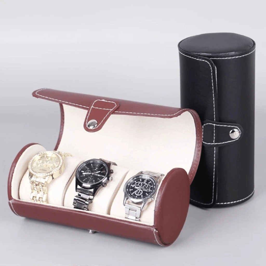 3 Slot Wristwatch Bracelet Organizer Travel Pouch Portable PU Watch Display ( Random Color)