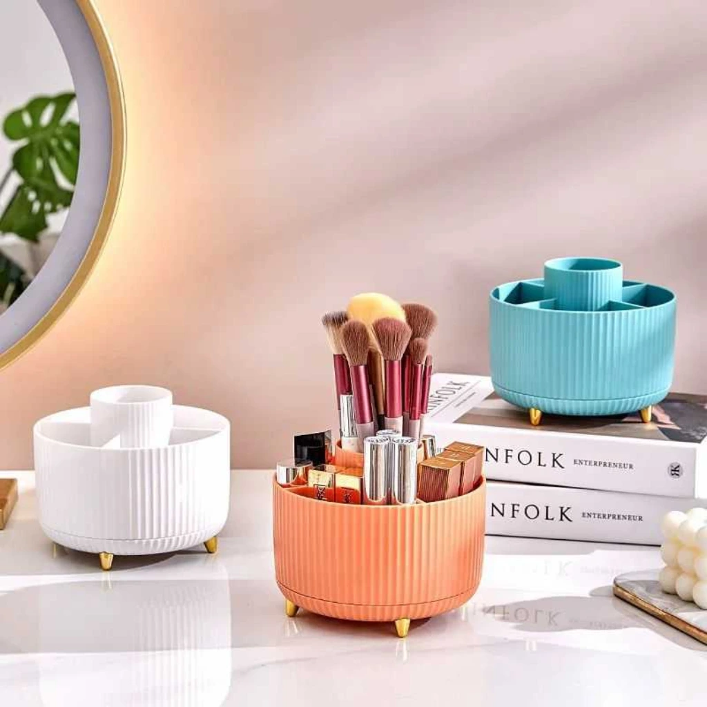 360° Rotating Makeup Brush Holder – Dust-Proof Organizer with Transparent Lid