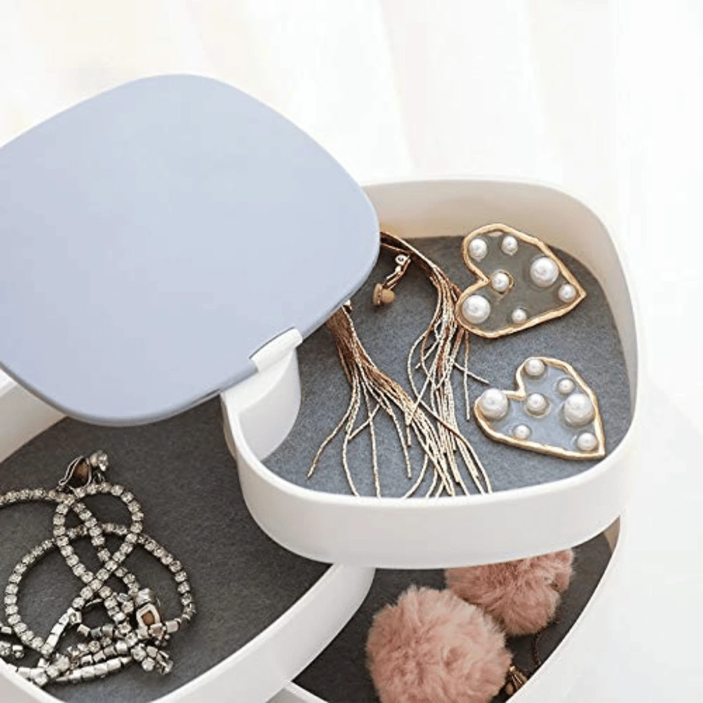 360° Rotating Jewelry Storage Box 4 Layers Portable Travel Jewellery Holder