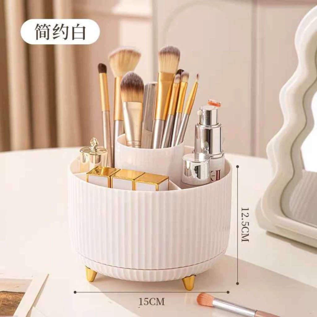 360° Rotating Makeup Brush Holder – Dust-Proof Organizer with Transparent Lid