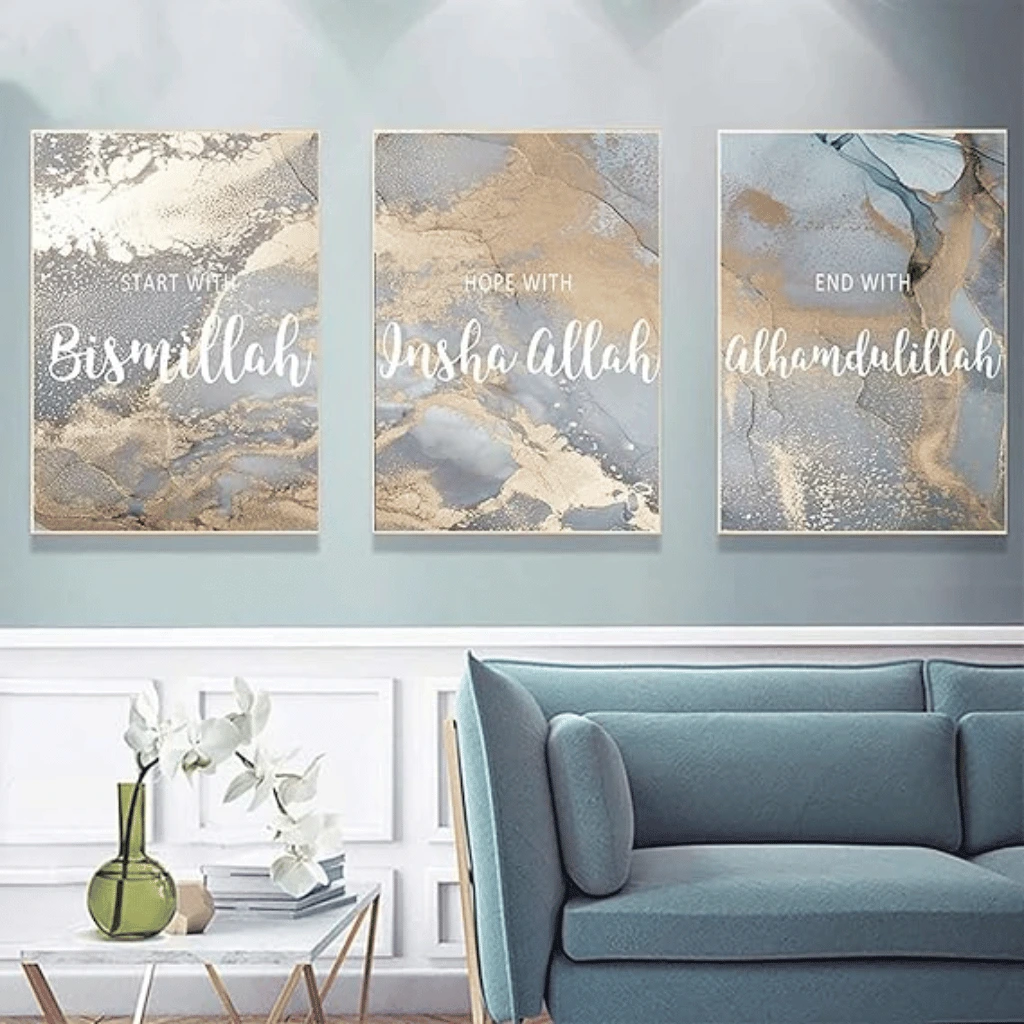 3PCS Islamic Calligraphy Wall Frame Set Arabic Art for Bedroom Perfect Decor