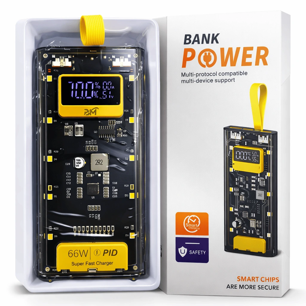 66W Super Fast Charging Transparent Power Bank 20000 MAH with Digital Display