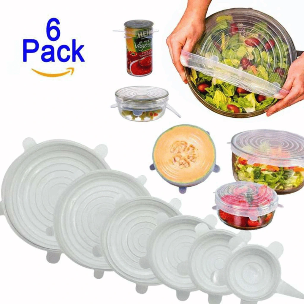 6Pcs Kitchen Reusable Silicone Stretch Seal Lid