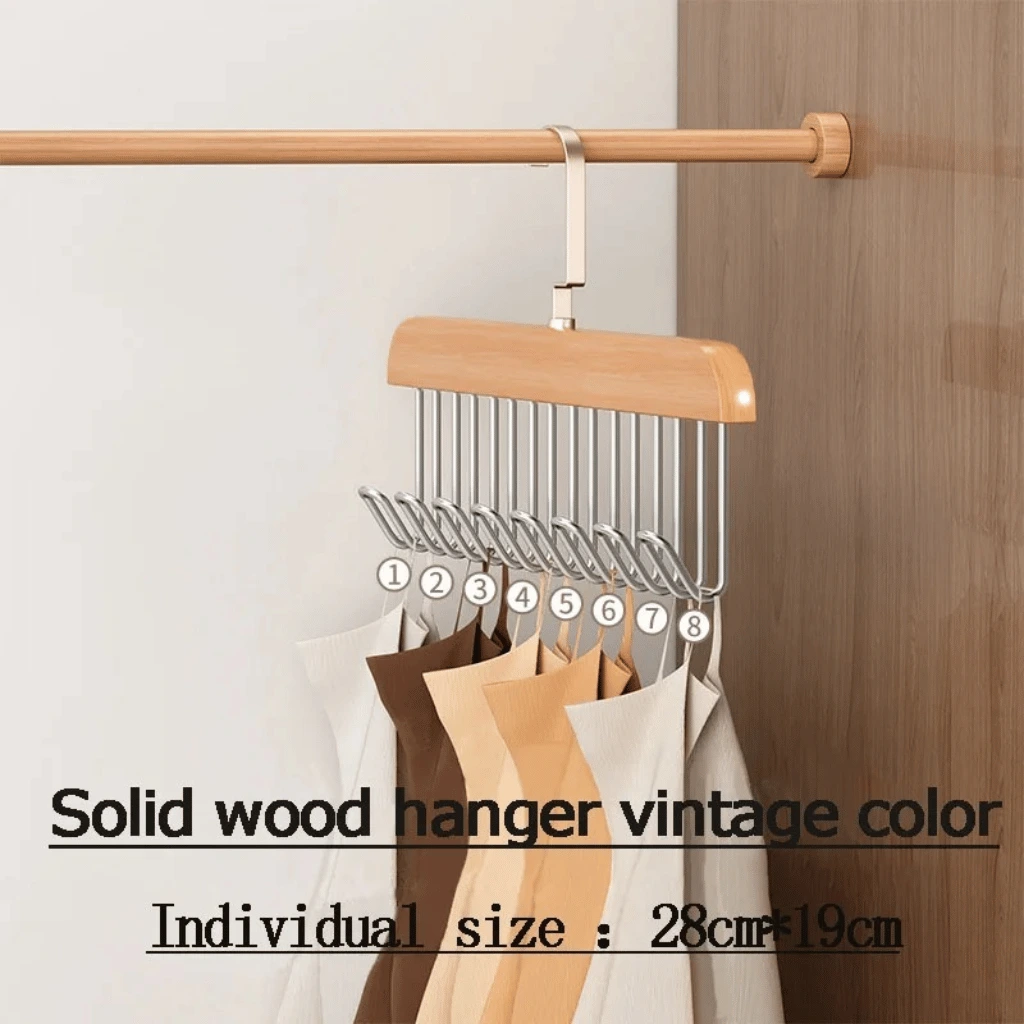 8 Hooks Multi-function Wooden Caps, Belts, Tie Hanger (Random Colour)