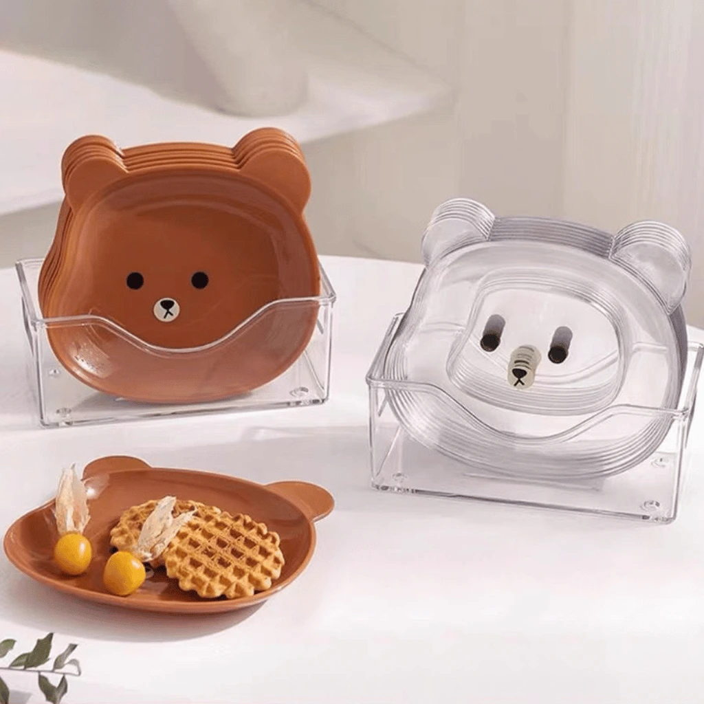 8 Plates With Stand Bear Design Durable Quality Stylish (Random Color)
