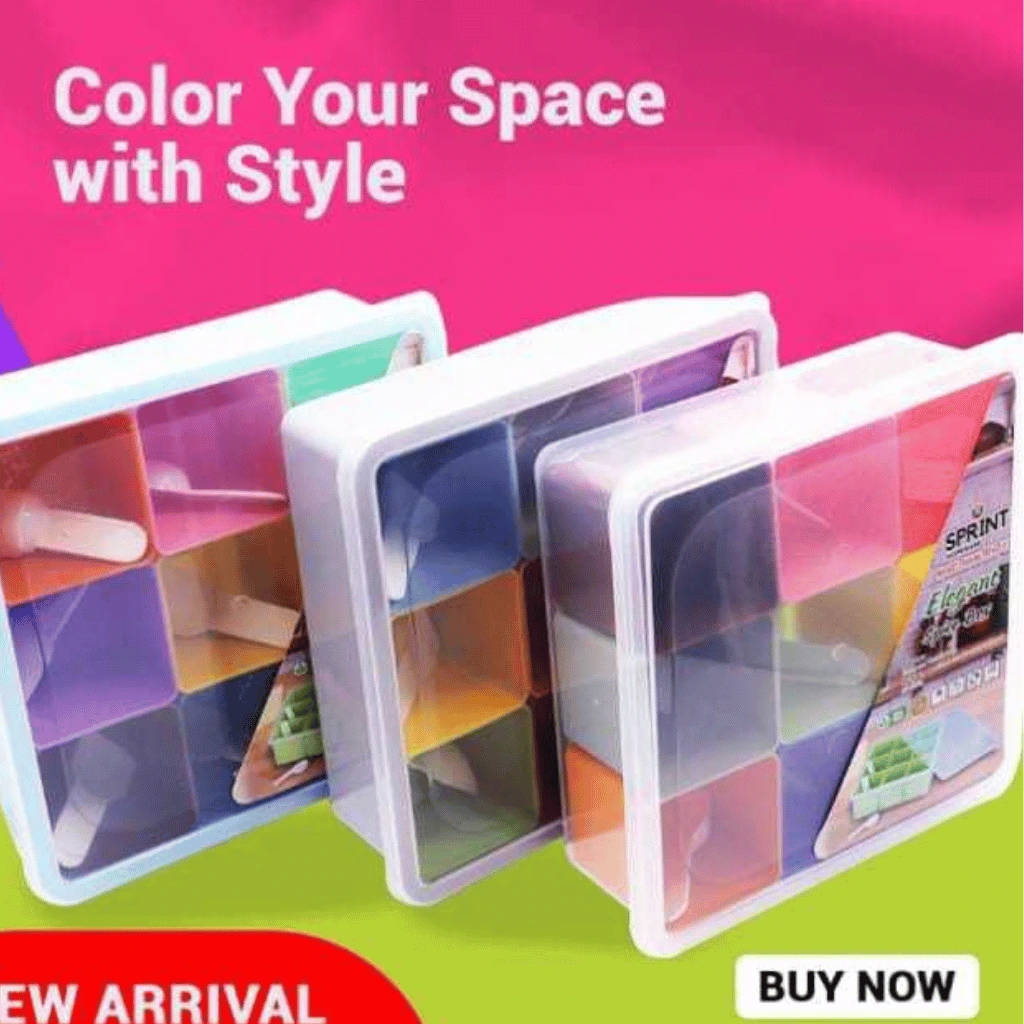 9-in-1 Multi Colour Masala Box Large Spice Organizer for Kitchen