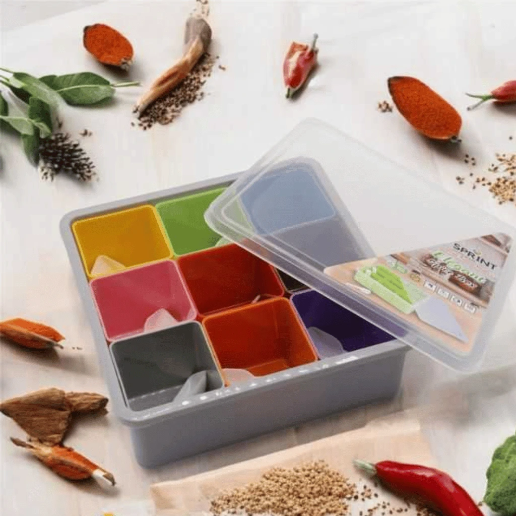 9-in-1 Multi Colour Masala Box Large Spice Organizer for Kitchen