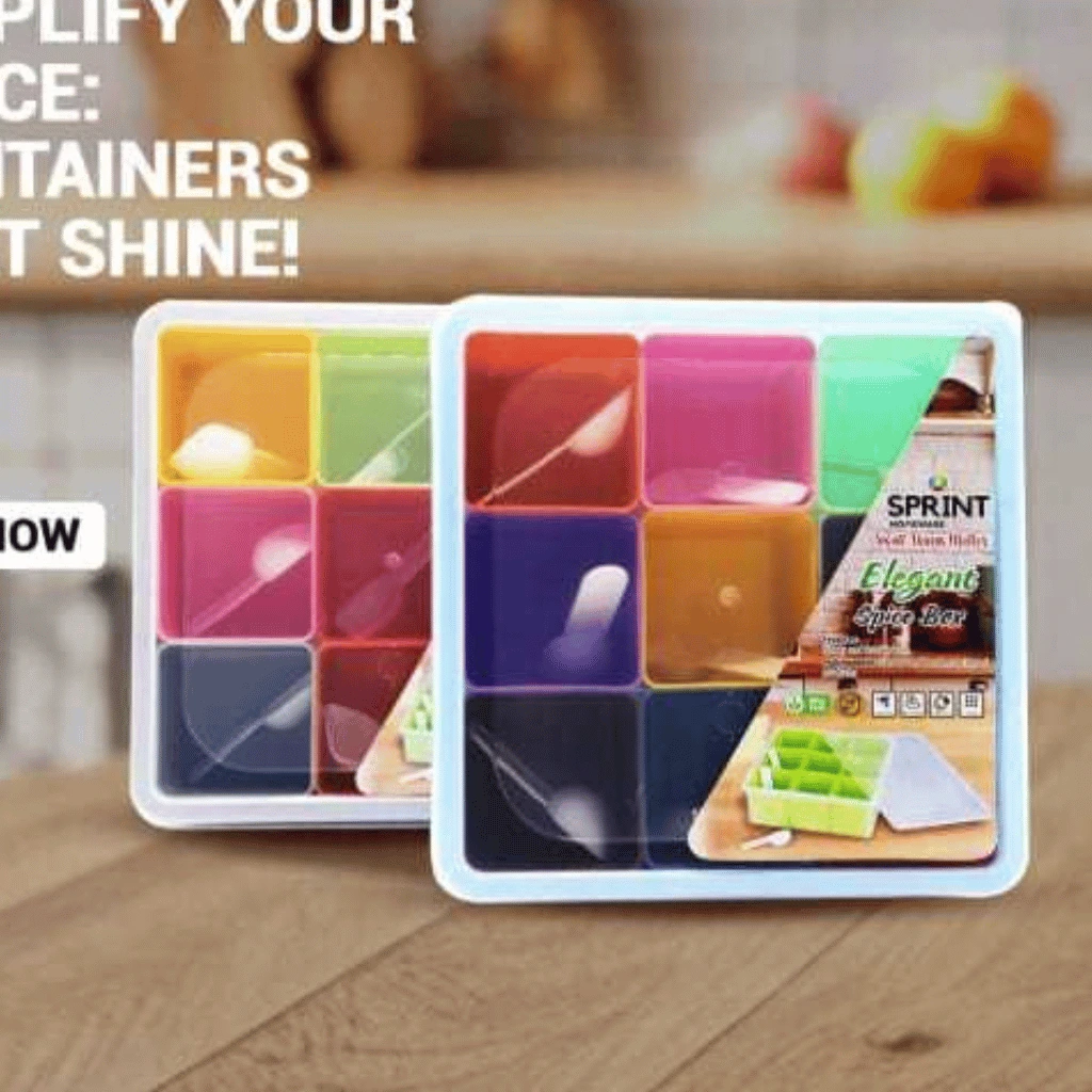 9-in-1 Multi Colour Masala Box Large Spice Organizer for Kitchen