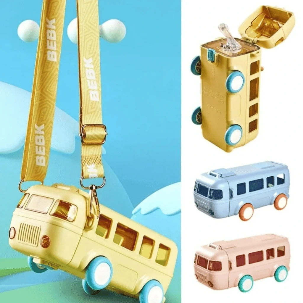 Bus Shape School Water Bottle | 500ml |With Cute & Leak-Proof | Random Color