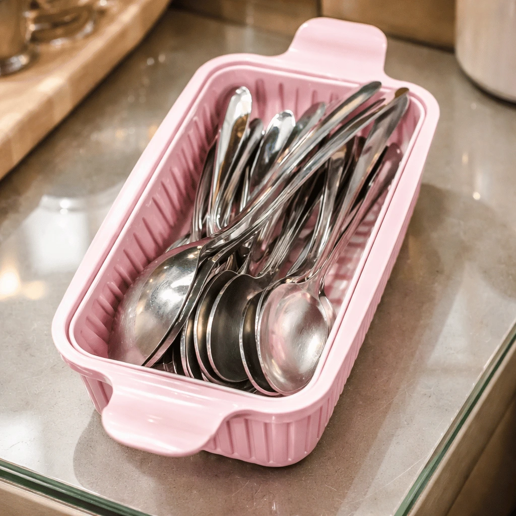 Cutlery Holder with Lid – Dust-Proof Spoon & Fork Organizer with Strainer
