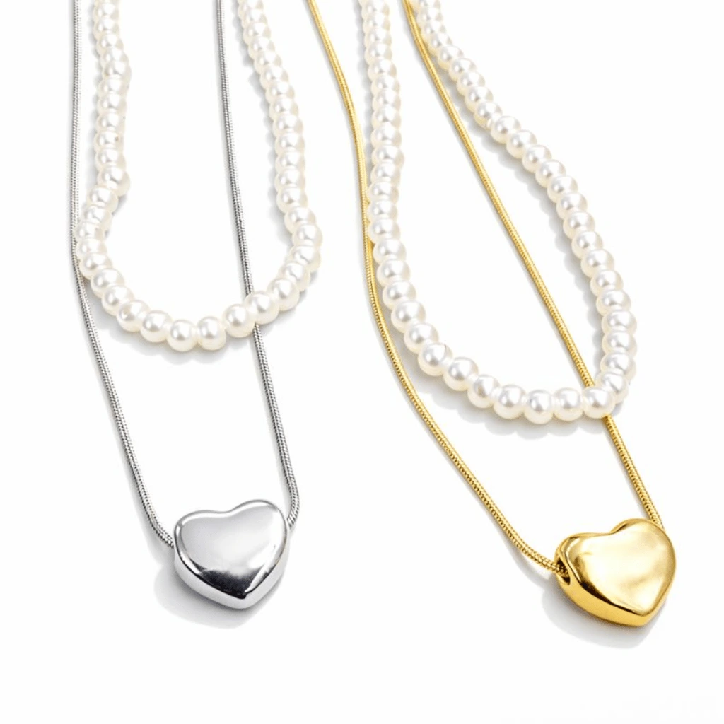 Double Layer Heart pearl Pendent / Necklace Party Jewelry Gifts