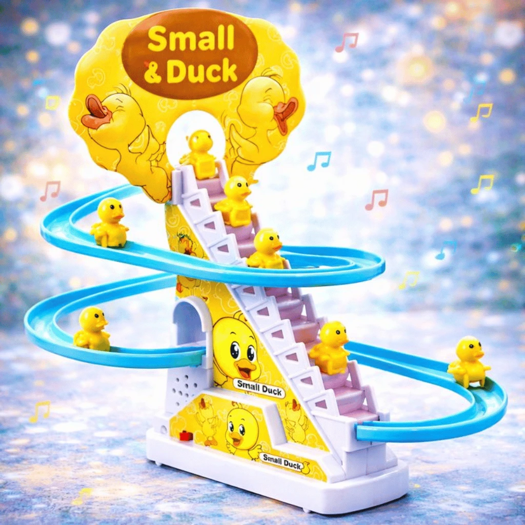 Duck Slide Toy Set, Funny Automatic Stair-Climbing Ducklings Cartoon Race Set