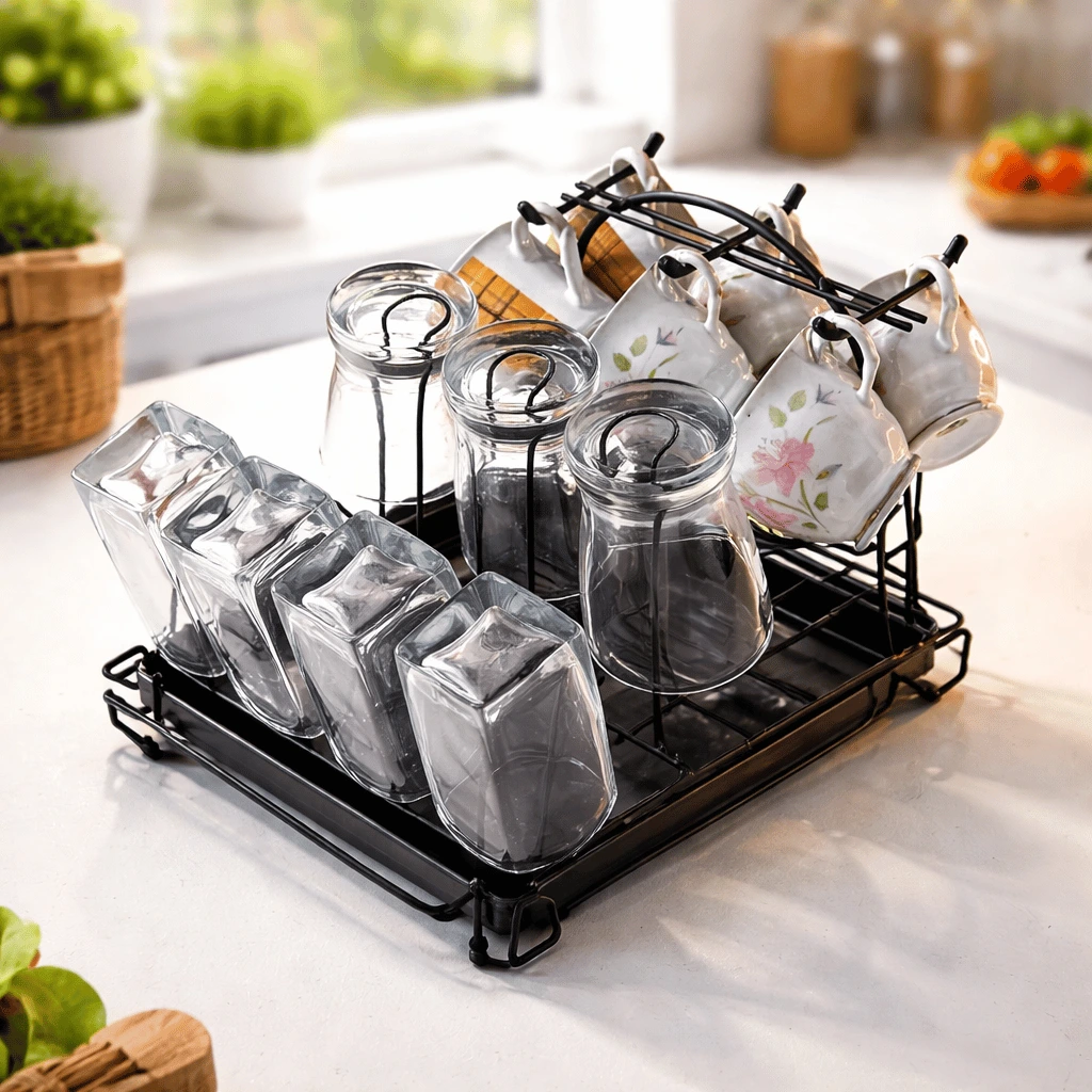 Durable Metal Cup & Glass Stand Rack