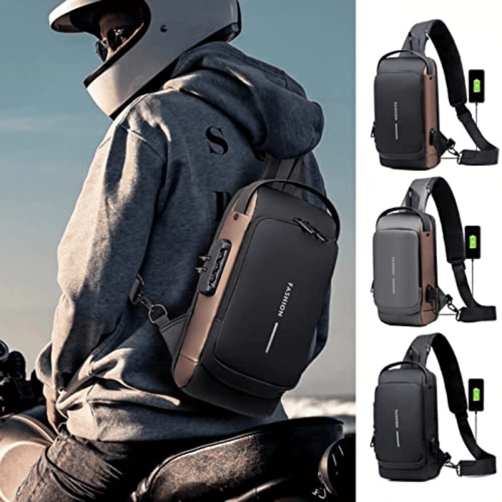 Fashion Sling Bag With Combination Lock, USB Charging Port, Water Proof, Anti Scratch Shoulder Bag, Crossbody Unisex Bag Chest Bag