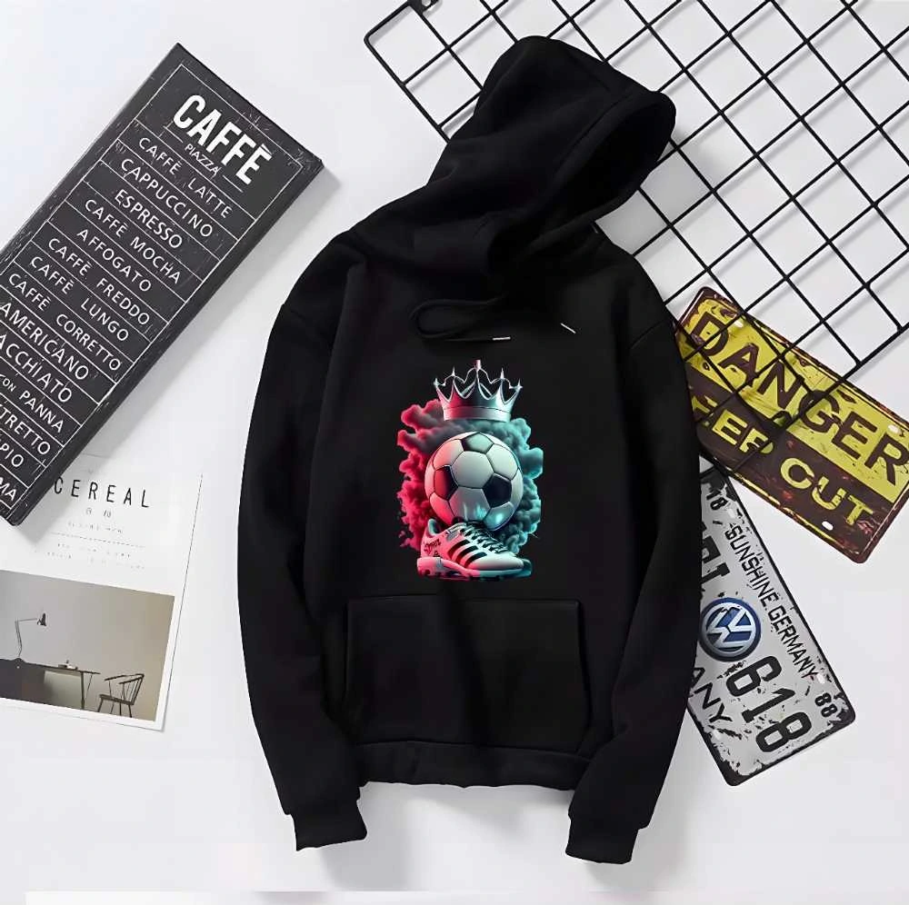 Football Print Hoodie for Men and Women with Kangaroo Pocket