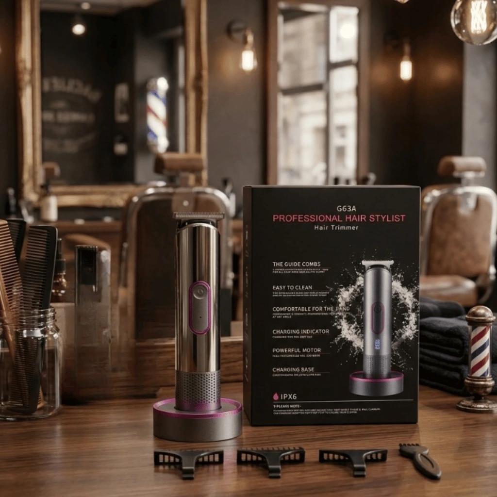 G63A Professional Hair Stylist Trimmer with Charging Base and Guide Combs