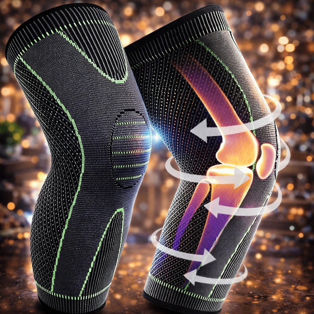 Green Stripe Sports Lengthen Knee Warmer Leg Sleeve Non-Slip Bandage Compression Leg Warmer