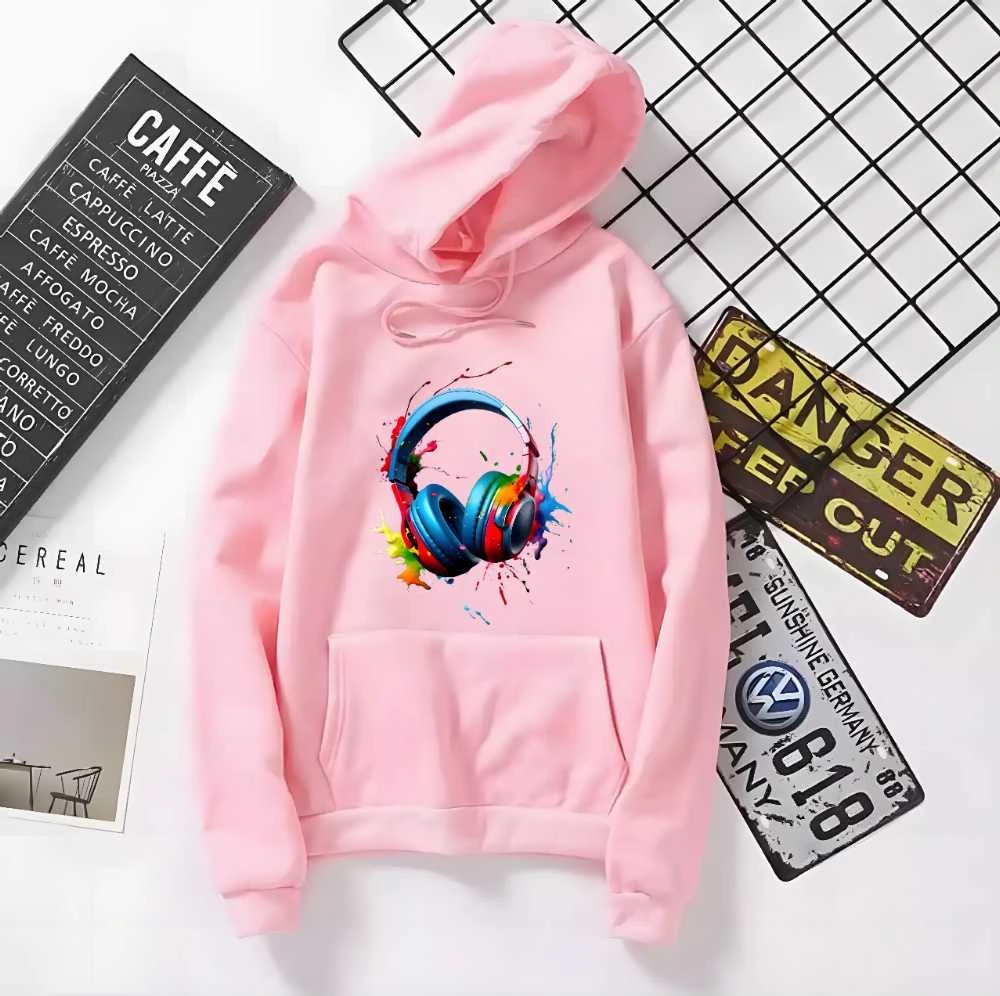 Headphone Print Cotton Hoodie for Men and Women Winter Wear