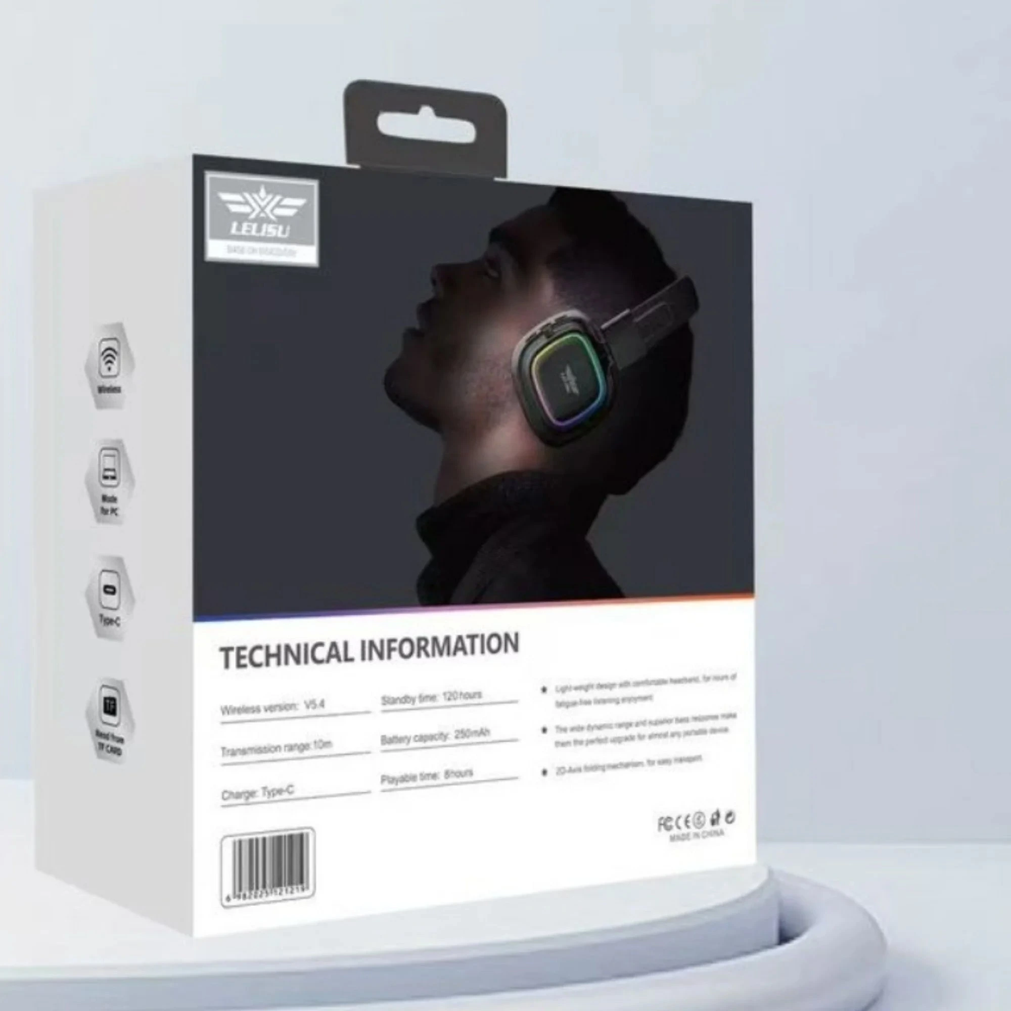 Lelisu LS-258 Wireless Stereo Headphones | Bluetooth 5.4 Over-Ear Headset with Type-C Charging & LED Lights