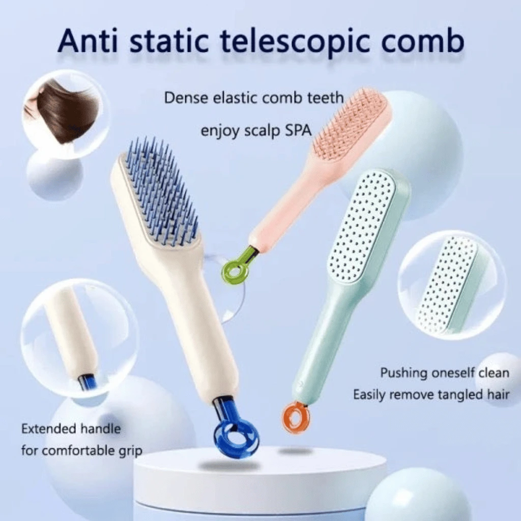 Magic Retractable Comb Self Cleaning Hair Brush Massage (Random Color)