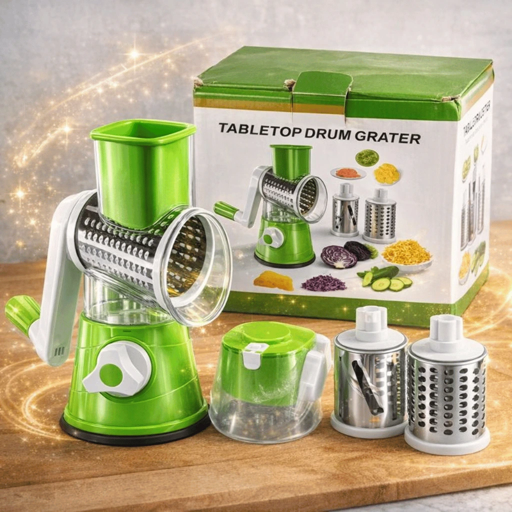 Manual 3‑in‑1 Vegetable Cutter & Drum Grater | Round Slicer