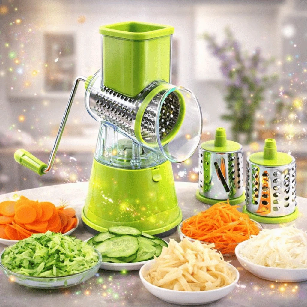 Manual 3‑in‑1 Vegetable Cutter & Drum Grater | Round Slicer