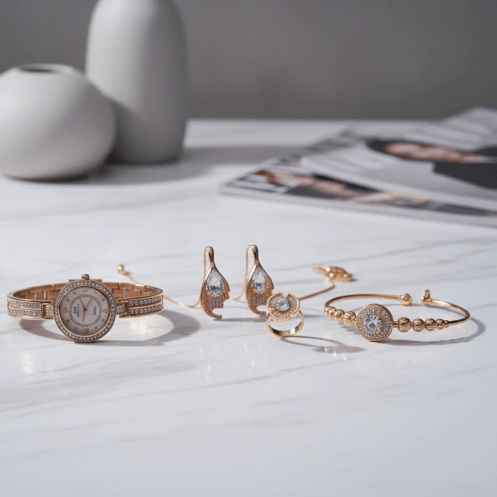 Midnight Elegance Rose Gold Jewelry Set