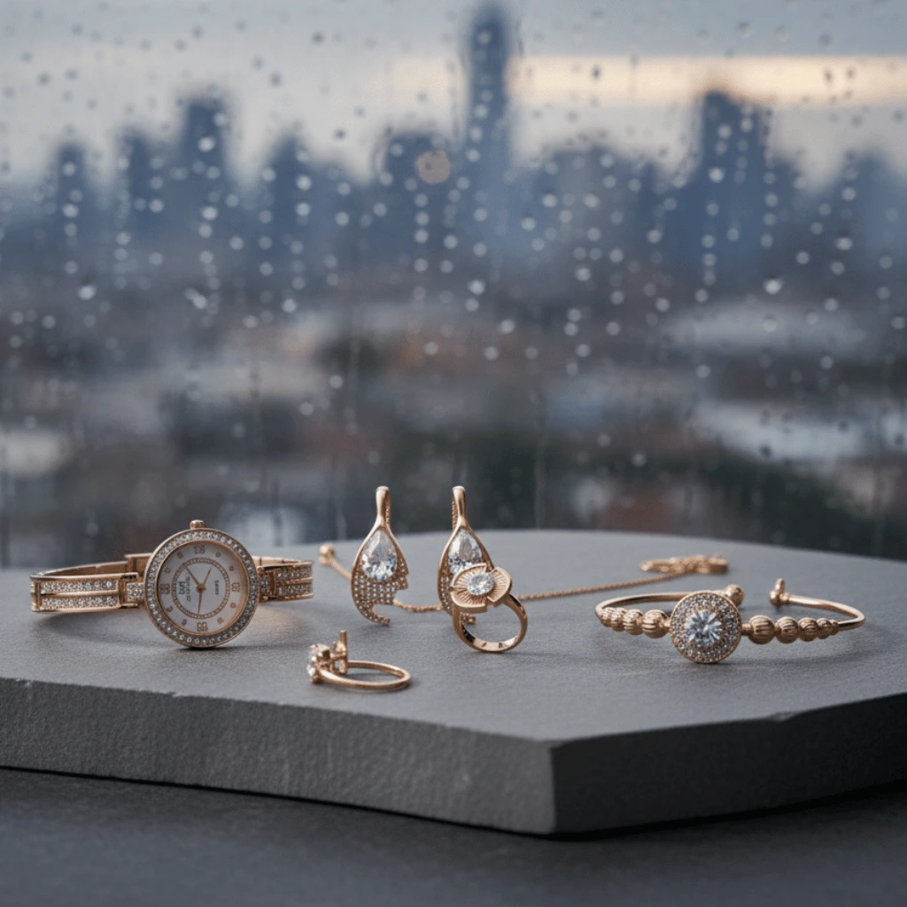 Midnight Elegance Rose Gold Jewelry Set