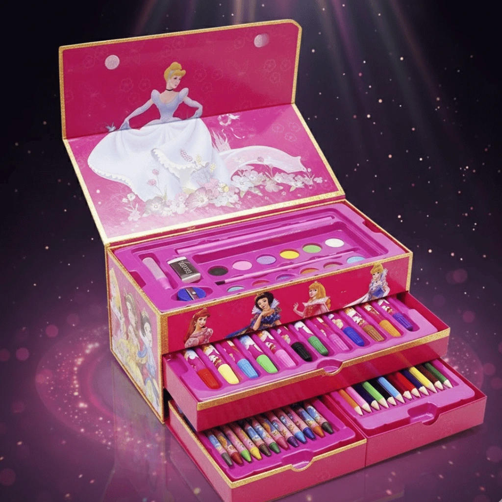 Multi Colour 54 Pieces Kids Art Artist Set in a Box with Drawers Pens Pencils Crayons Paints