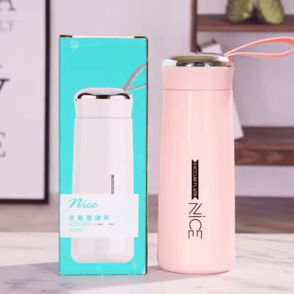 Nice Glass Mini Water Bottle With Vaccum Flask 400ml (Random Colors)