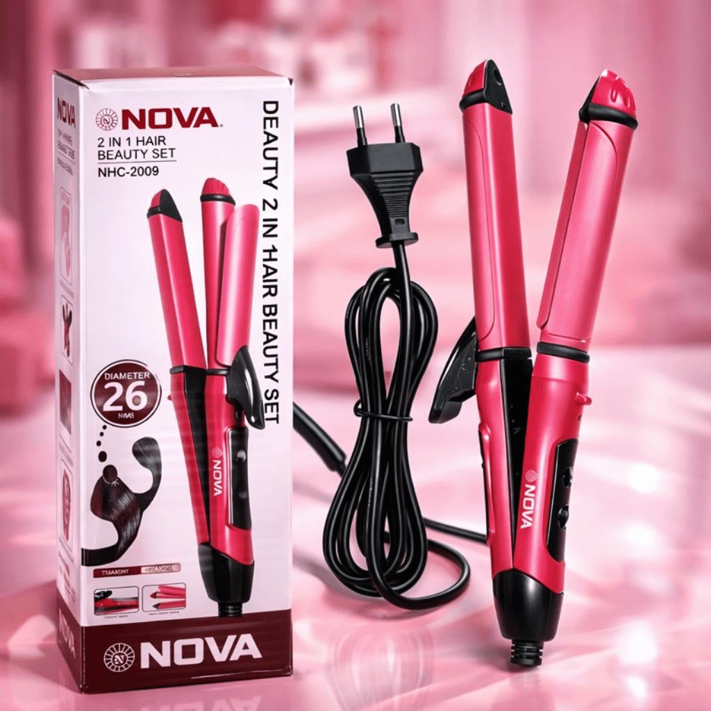 Nova 2‑in‑1 Hair Straightener & Curler | Model NHC‑2009 | Professional Styling Tool