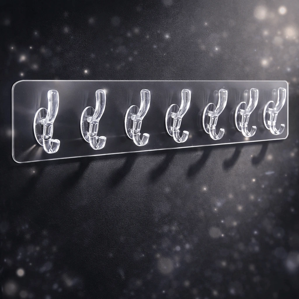 Pack of 3 Transparent 6‑Hooks Hanger | Self Adhesive | Waterproof Multipurpose Strong Clips