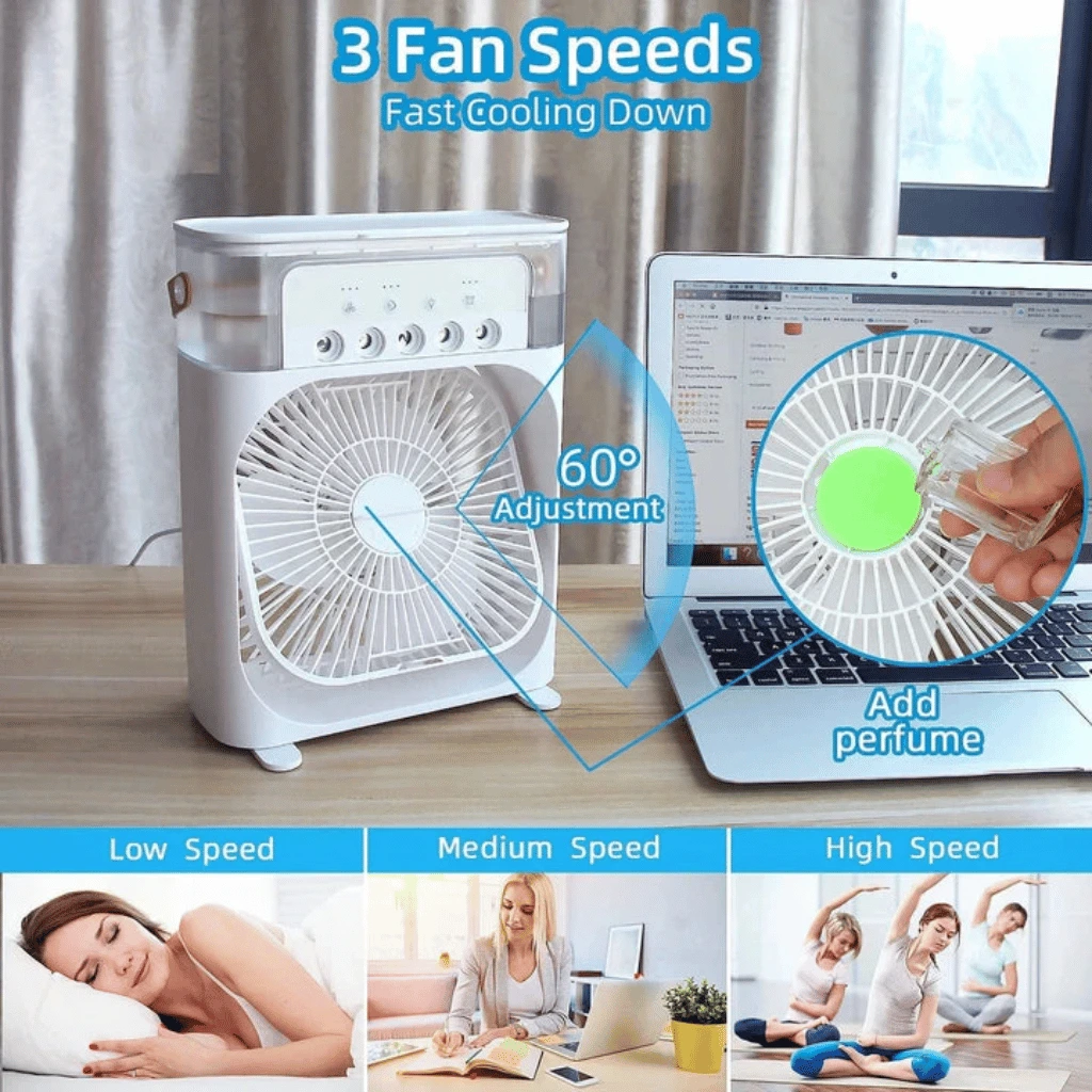 Portable Air Conditioner Fan USB Electric Fan with LED Night Light Water Mist (Random Color)