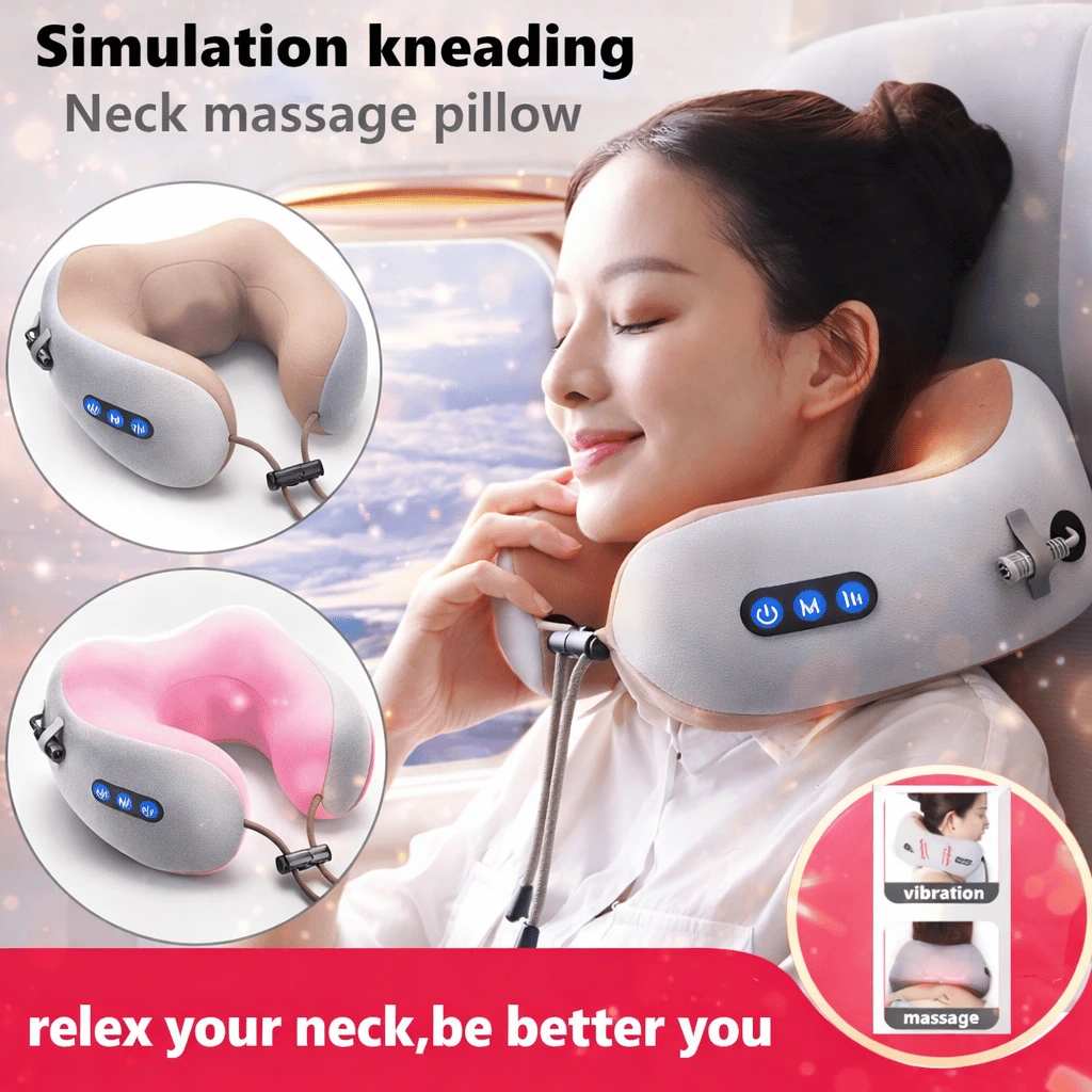 Portable Rechargeable U-Shaped Massager Pillow Car Cervical Massage Pillow