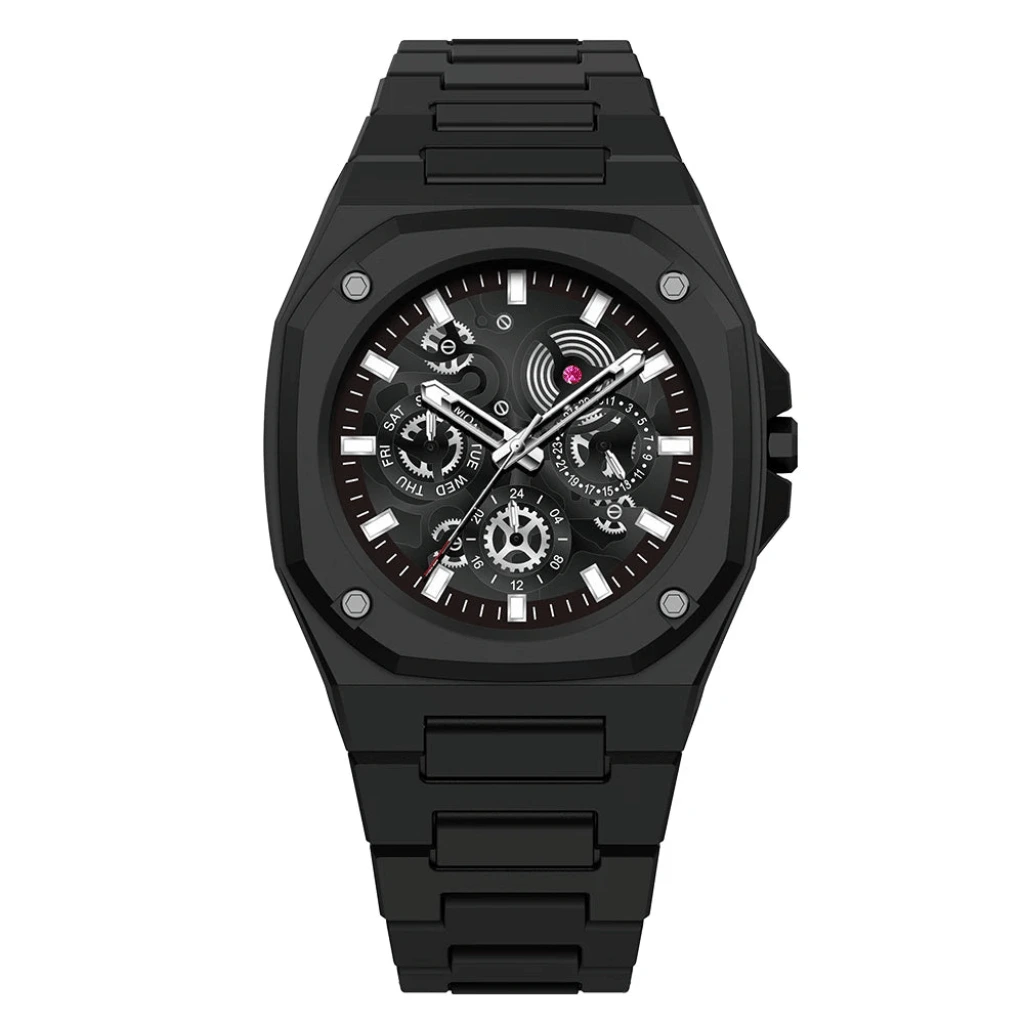 Premium Black Waterproof Men’s Watch – Luxury Multi-Dial Design (With Box)