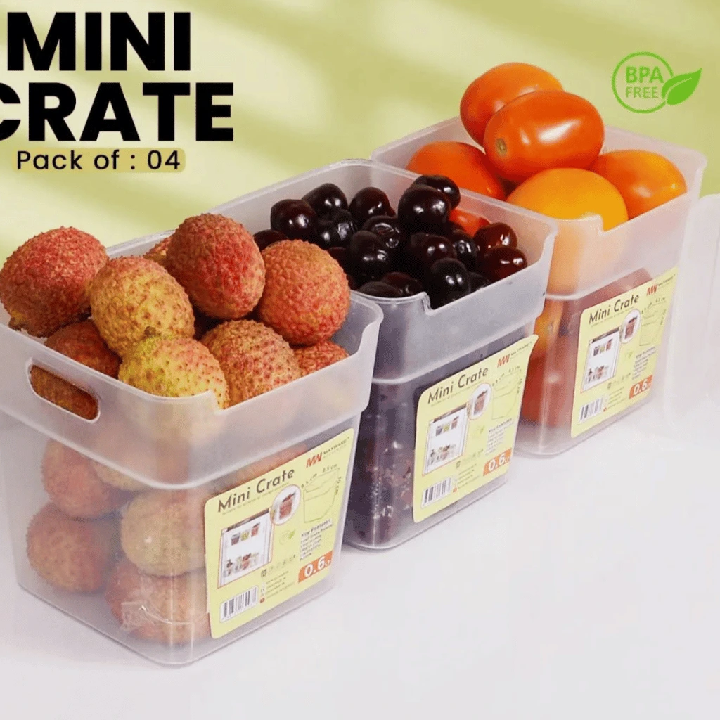 Refrigerator Food Storage Box Set – 4 Pcs Mini Crate Organizers (0.6L Each)