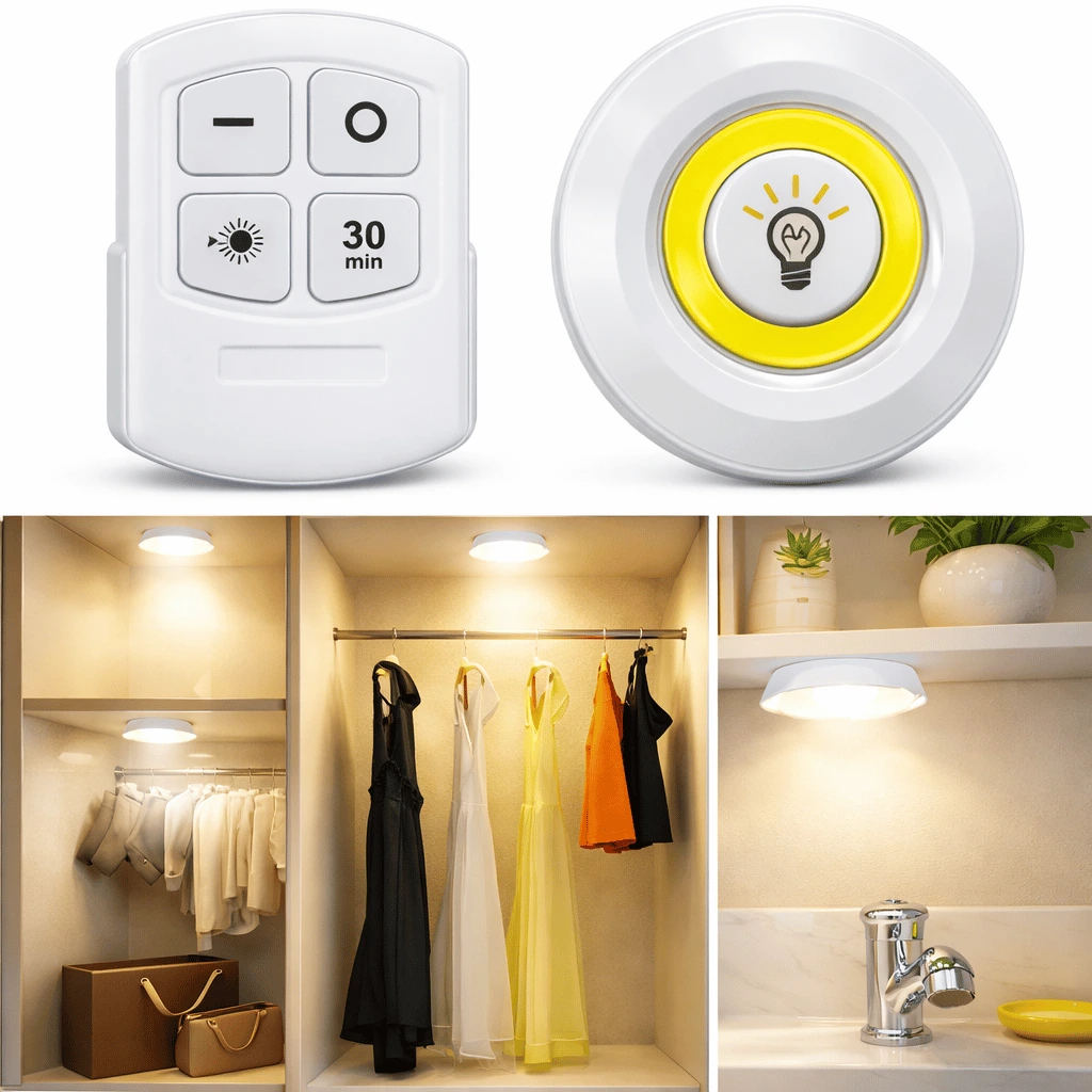Remote Control LED Puck Lights (3 Pack) – Wireless Tap Light
