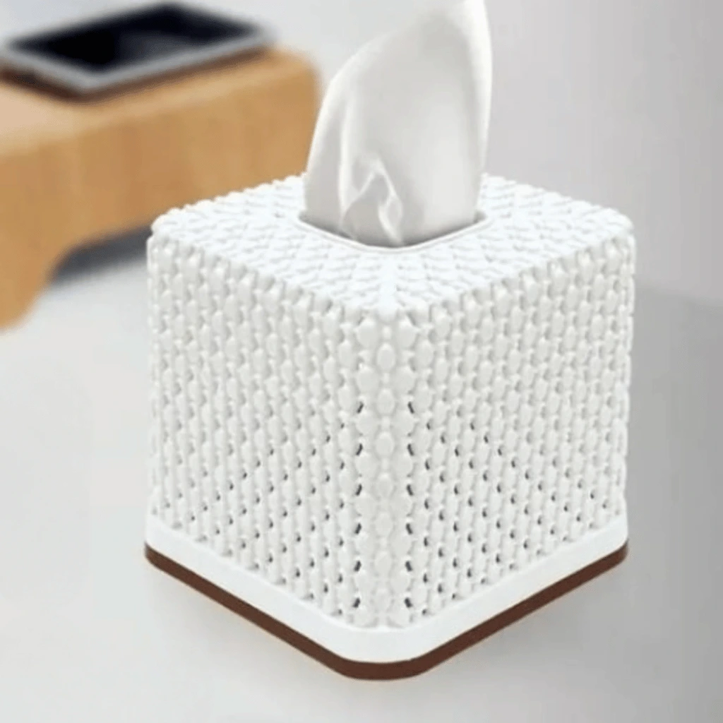 Rose Square Tissue Roll Box Plastic Decorative Tissue Holder (Random Color)