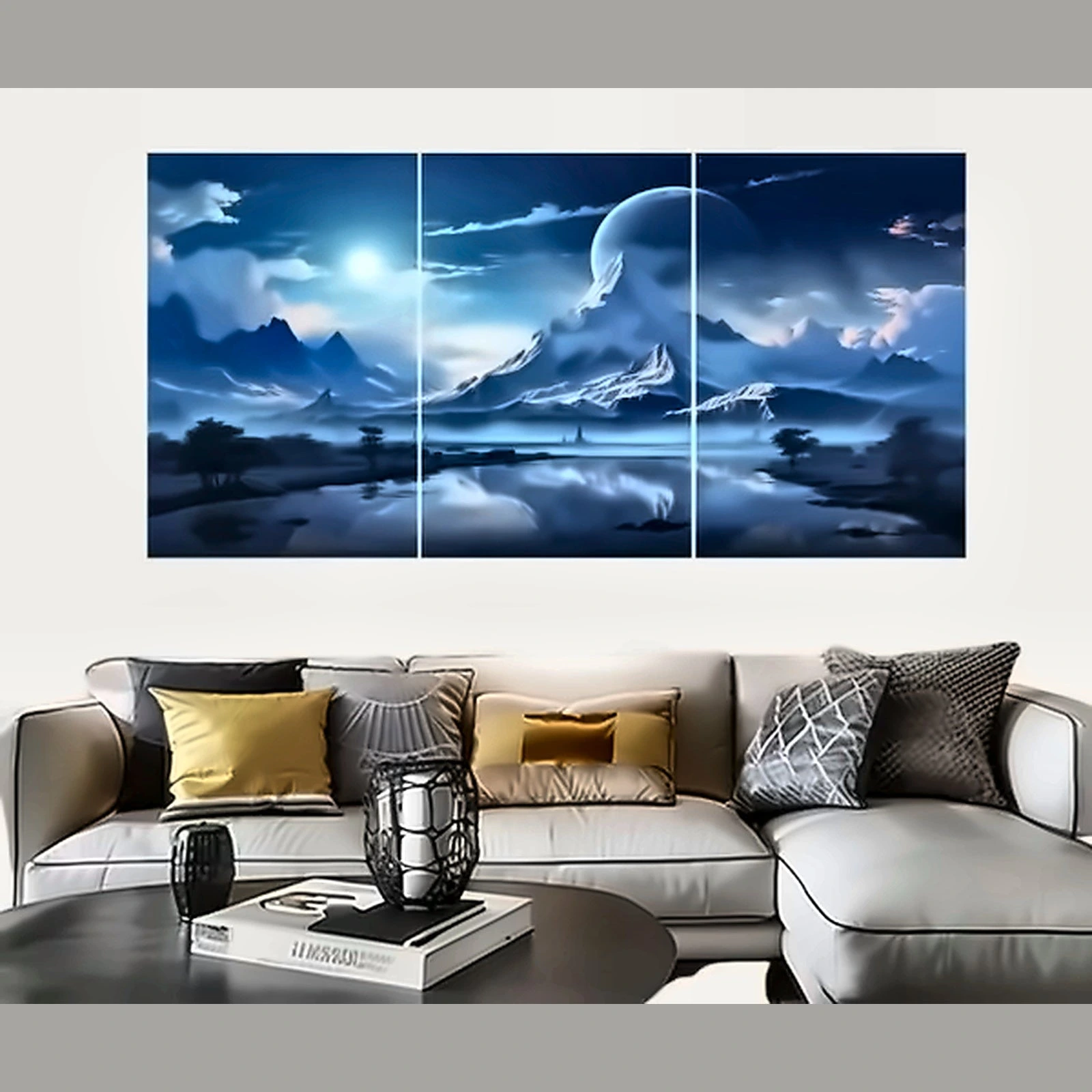 Set of 3 Surreal Landscape Wall Art Frames – 8x11" Wood with Adhesive Backing