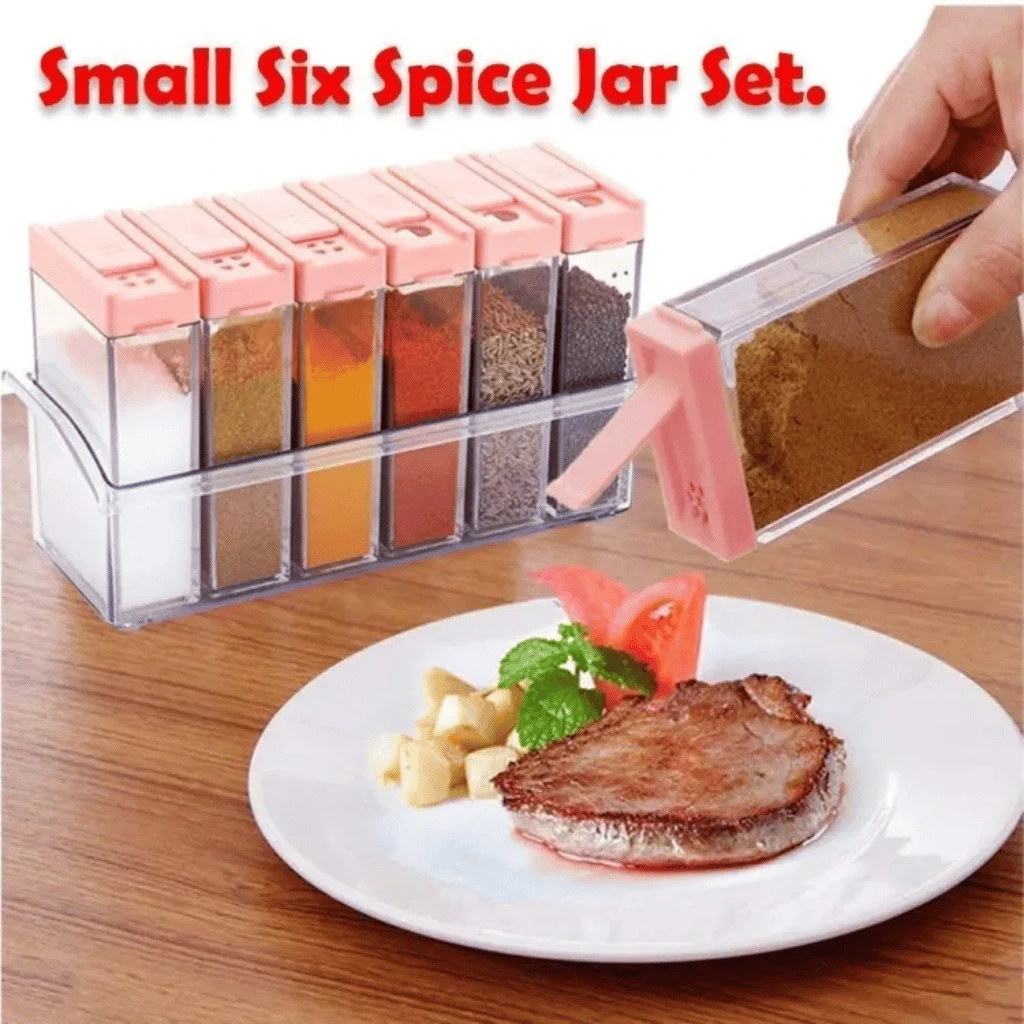 Set of 6 Spice Jars Dispenser Masala Rack Easy Flow Storage Crystal