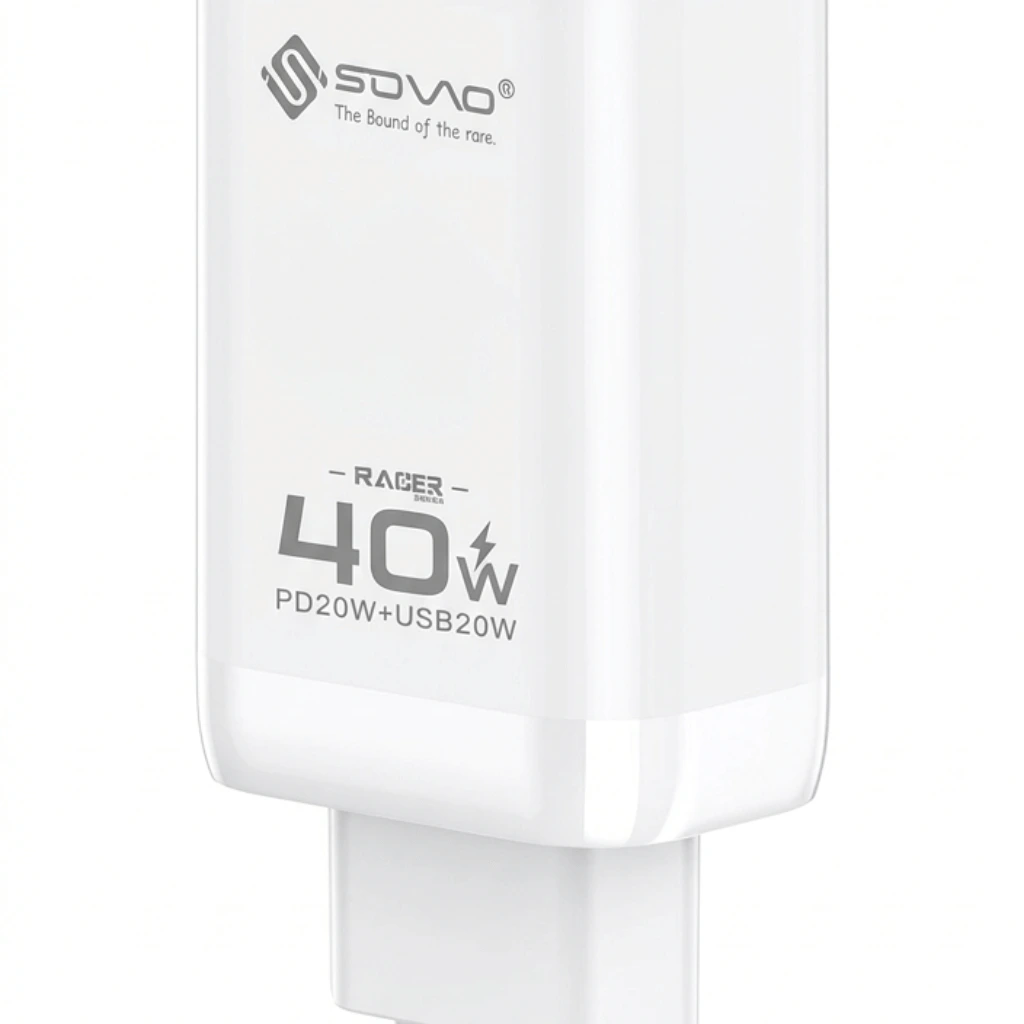 SOVO Racer Series SG-250 40W Dual Port Fast Charger | USB-A + USB-C PD Wall Adapter