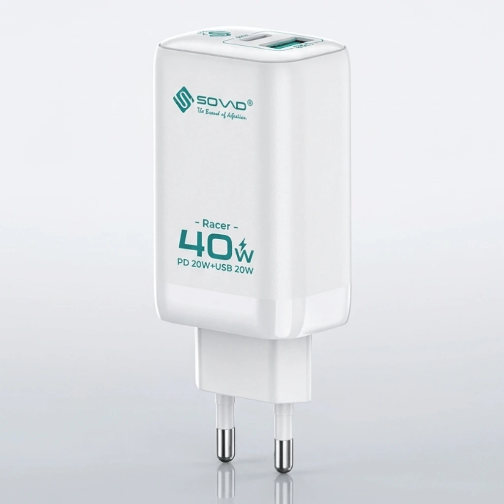 SOVO Racer Series SG-250 40W Dual Port Fast Charger | USB-A + USB-C PD Wall Adapter