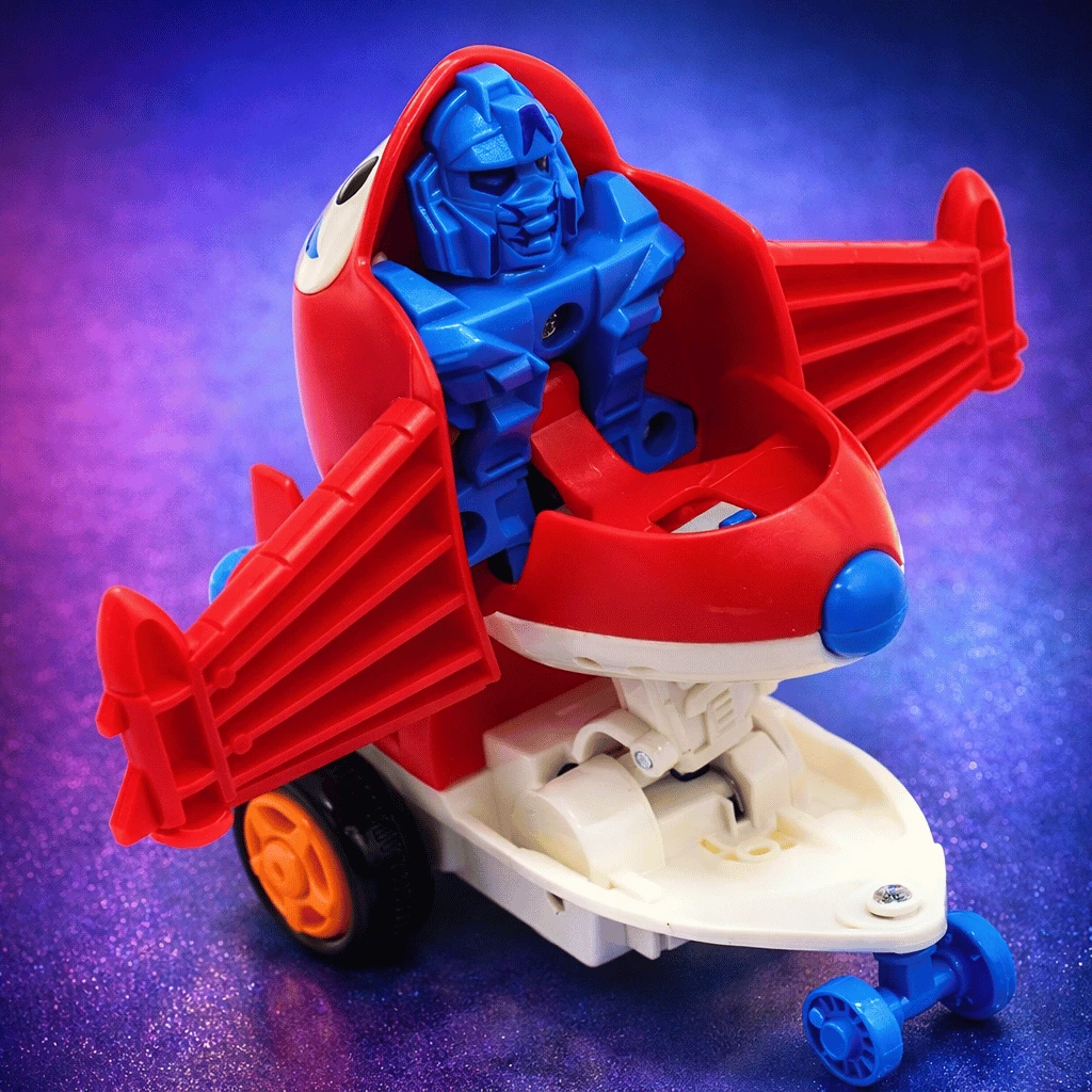 Transforming Aeroplane Friction Toy For Kids With Quick Character Change (Random Color)